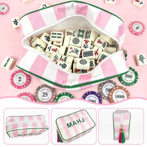 Bolsa para fichas Mahjong con diseño rosa y cremallera miniatura 4