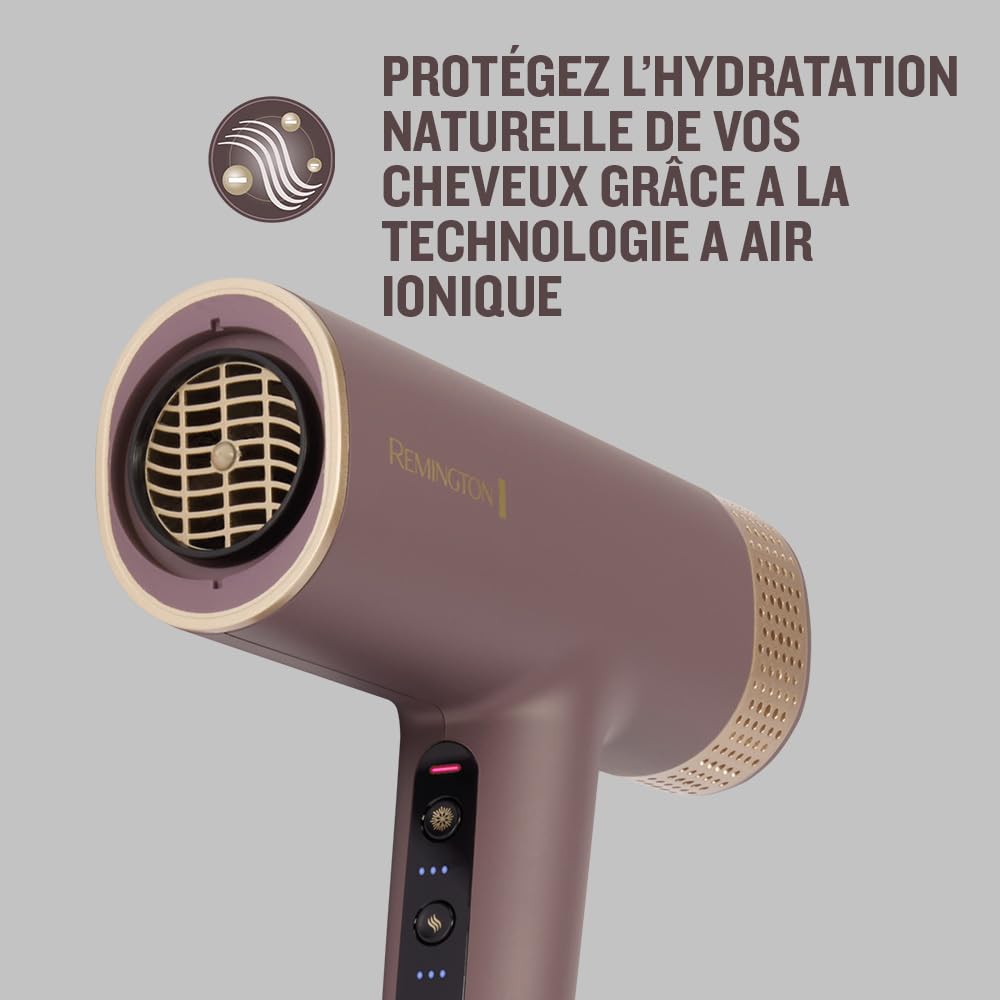 Remington AIRvive Sèche-cheveux (Moteur numérique silencieux léger, 110 000 tr/min, séchage rapide) Concentrateur, diffuseur (Technologie Ionique et anti-frisottis,12 réglages chaleur-vitesse) EC8930