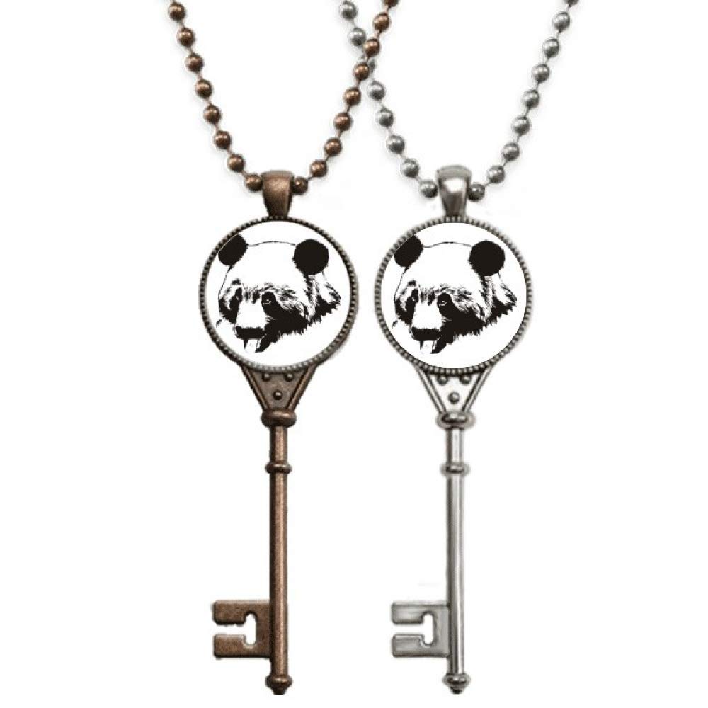 offbb Fierce Outline Panda Cat Handsome Key Necklace Pendant Jewelry Couple Decoration