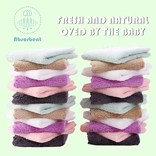 Moon Park Baby Washcloths, 24 Pack - 8X8 Inches, Small Burp Cloths And Baby Wipes - Microfiber Coral Fleece Ultra Absorbent And Soft For Newborn, Infant And Toddlers - Multicolored #TOP3