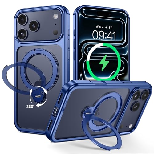 Image of YINLAI for iPhone 17 Pro Case 6.3-inch, Magnetic Compatible with Magsafe, with 360 Rotatable Ring Stand, Anti-Fingerprint Skin-Friendly, Shockproof Full-Body Protective 17 Pro Case, Deep Blue