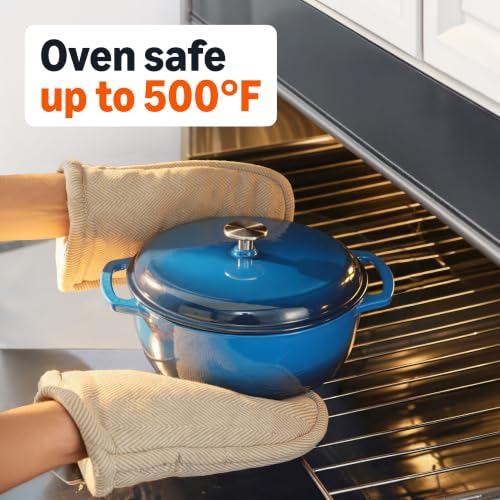 Image of Amazon Basics Enameled Cast Iron Dutch Oven Pot with Lid, Round, Dual Handles, Heavy-Duty, Oven Safe for Stews, Roasting, Baking,4.3-Quart, Blue