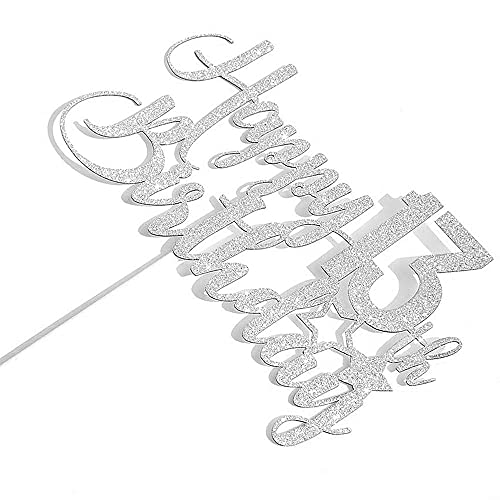 Image of FestikoSilver Glitter Happy 13th Birthday Cake Topper - 13th Birthday Cake Topper, 13th Birthday Party Decoration
