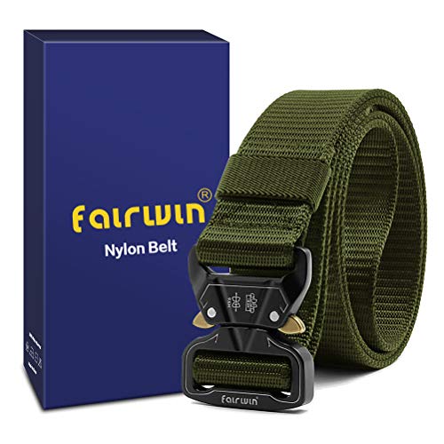 Fairwin Tactical Belt, Military Style Webbing Riggers Web Gun Belt With Heavy-Duty Quick-Release Metal Buckle (Green, M 36"-42") #TOP1