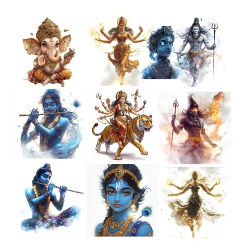 Hindu Deity Vinyl Stickers – 10 Pack – Krishna, Shiva, Ganesha, Durga – Waterproof Glossy Vinyl – 2in / 3in / 5in (3 Inch, 10, Count)