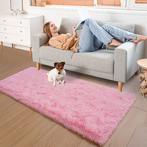 Yj.gwl Soft Runner Rugs For Bedroom Living Room Plush Fluffy Rug 2X6 Feet, Pink Shag Rug Carpet Non Shedding For Nursery Dorm, Fuzzy Bedside Runner Rug For Kids Girls Room Home Decor #TOP1