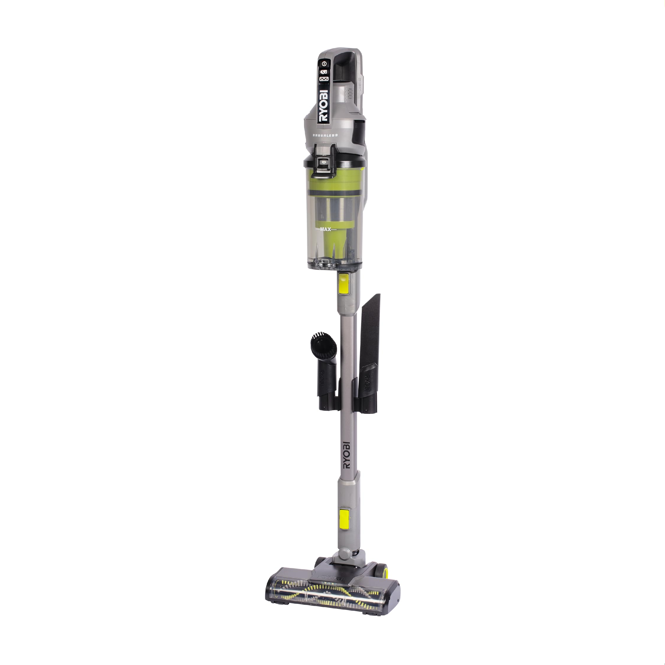 RYOBI 18 V ONE+ Brushless Akku-Staubsauger RSVS18BL-0, 90 AW Saugleistung, Dual-Zyklon-Filtration, HEPA-Filter, LED-Kopfbeleuchtung, ohne Akku und Ladegerät, Anthrazit