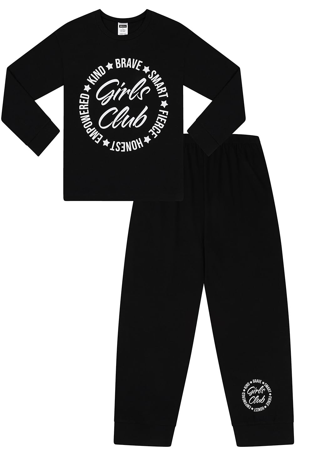 ThePyjamaFactory Girls Club Long Cotton Pyjamas PJs for Kids (13 Years) Black