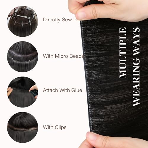 Image of GOO GOO Genius Weft Hair Extensions Human Hair, Sew In Hair Extensions Rooted Remy Weft, 1 Jet black 22inch 120g, Hand Tied Weft Hair Extensions