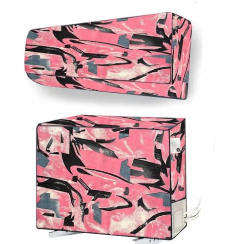 Image of Digital Print Split AC Cover Set for 1.5 Ton Indoor & Outdoor Units - Dustproof & Water Resistant Protection (Pink Black)