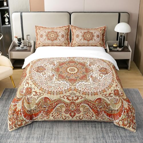 Homewish Coton, Housse de Couette 220x240 Florale Orientale, Parure de Lit Fleurie Vintage pour Ados Adultes, Ensemble de Lit Médaillon Persan, Couvre Lit...