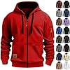 Mens Zip Up Hoodies Lightweight Tactical Hoodies Long Sleeve Sweatshirts Casual Track Jackets Coats with Pockets Red
