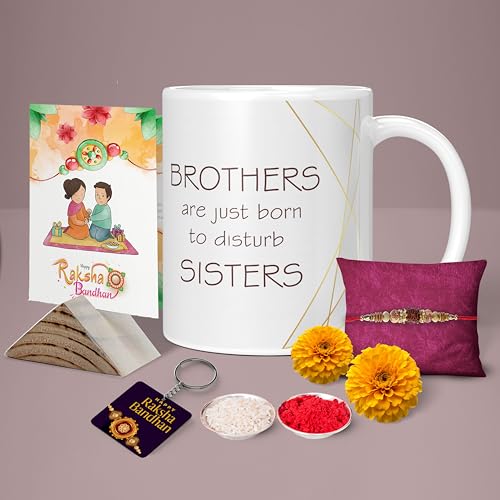 Image of Raksha Bandhan Gifts Printed Mug with Keychain Best Rakhi Combo Gift Set for Brother Rakshabandhan Return Gifts for Sister White 350ml Coffee Mug(Pack of 5) Combo Set(RMCKRCG908)