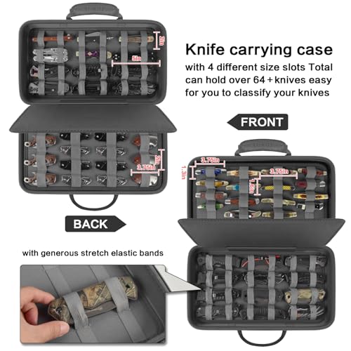 Image of Knife Display Case for 64+ Pocket Knives and Folding Models with Handle | Knives Organized Carrier, Butterfly and EDC Mini Models, Outdoor Survival Tactical Collection Storage, Grey