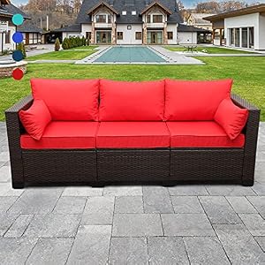 3-Seat Patio PE Rattan Wicker Couch Outdoor Rattan Sofa Furniture Steel Frame with Furniture Cover and Deep Seat High…