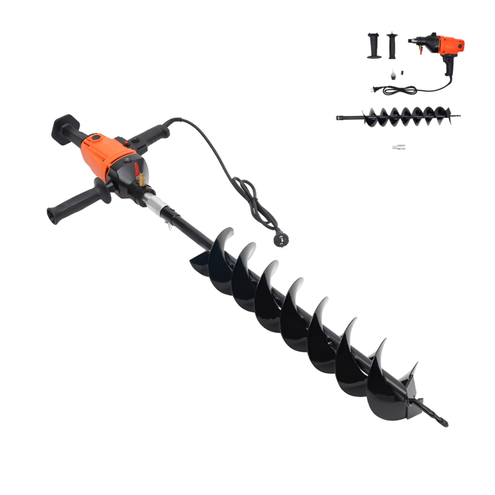 Broca eléctrica para tierra de 1900 W, 1000 RPM, profundidad de perforación de 80 cm, broca con 2 asas y 1 accesorio de perforación, broca para jardín, para granjas, parques, jardines