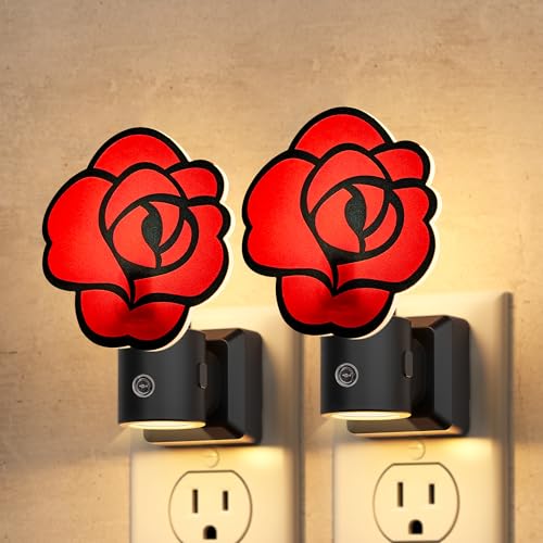 Image of Briignite Flower Night Light, Rose Night Lights Plug into Wall Dimmable, LED Nightlight with Dusk to Dawn Sensor, Adjustable Brightness, for Bathroom Bedroom Hallway, 3000K Warm White