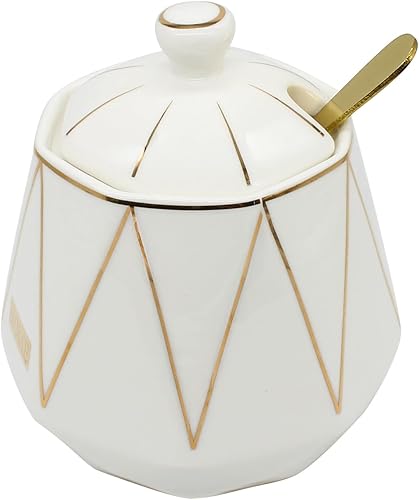 TinaJOJO Azucarero de cerámica con tapa y cuchara, recipiente de porcelana para barra de café, encimera de cocina, soporte de azúcar de cerámica