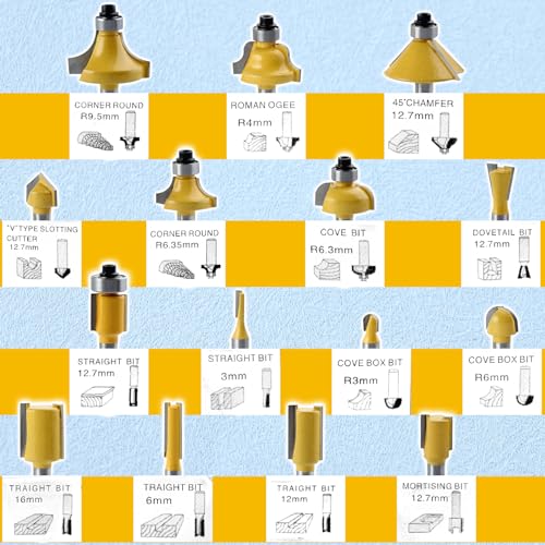 SPEEDWOX 15 Pieces Router Bits Set 1/4” Router Bit Shank Tungsten Carbide Router Bits with Storage Case Chamfer Router Bits for Woodworking on Wood for Tables Doors Cabinets Shelves