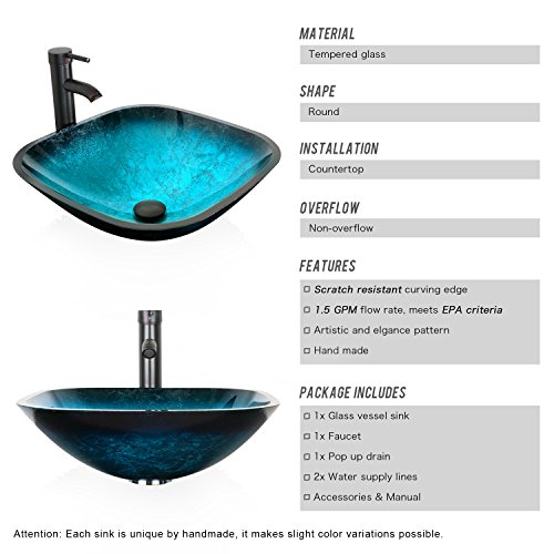 Eclife 24'' Modern Bathroom Vanity And Sink Combo Stand Cabinet And Turquoise Square Glass Vessel Sink And 1.5 Gpm Bathroom Brass Faucet And Brass Pop Up Drain & Mounting Ring (Contemporary/A10 B02) #TOP4