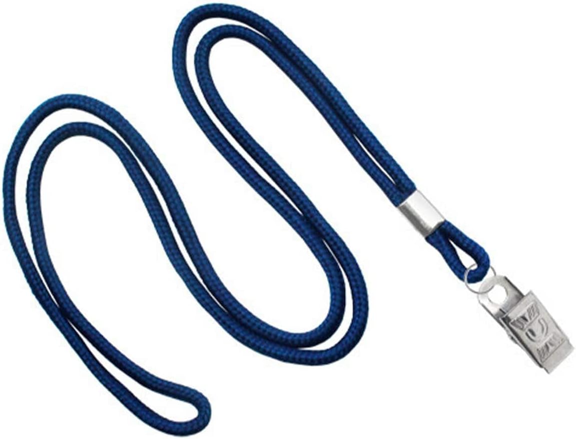 Specialist ID Bulk 100 Pack - Navy Blue Round Non-Breakaway Lanyards with Bulldog Clip - Secure 1/8" Neck Cord Badge Holder that Clips to Slot Hole ID Cards, Name Tags, Event Badges, and More