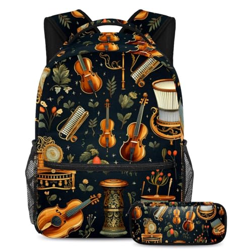 Cartable guitare artistique grand volume avec trousse scolaire ergonomique amovible