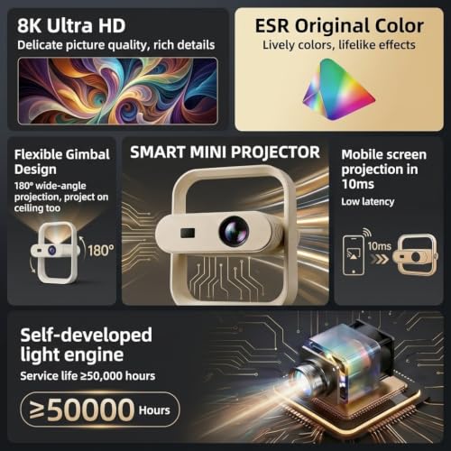 Image of TECHNOVIEW Projector, 1080p and 4k HD Supported, Electric Focus & Auto Keystone, Support All OTT Apps, 180 Gimbal Stand, Upto 100 inch Screen