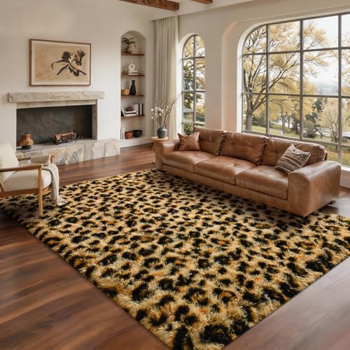 BENRON Leopard Rugs, Soft Bedroom Living Room Decor 5x8, Black and Yellow