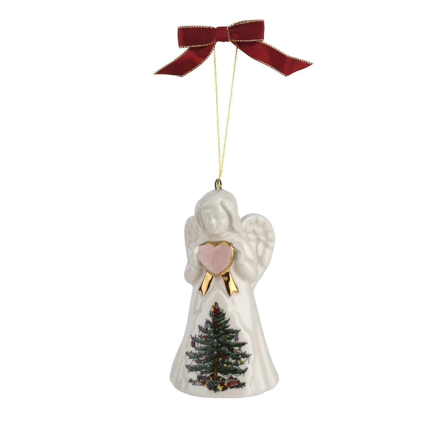 SpodeChristmas Tree Angel Ornament, Festive Holiday Bauble for Christmas Tree, Earthenware Hanging Decoration with Red Ribbon for Easy Hanging, Decorative Accent & Keepsake Gift