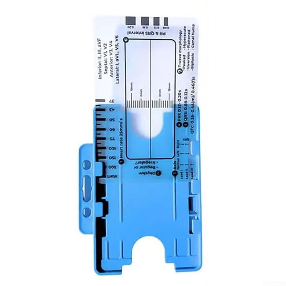 Righello ECG a 7 fasi con carte identificative trasparenti - Strumento di interpretazione per battito cardiaco, ritmo, asse, PR, QRS, elevazione/depressione ST, onda T (2 pezzi)