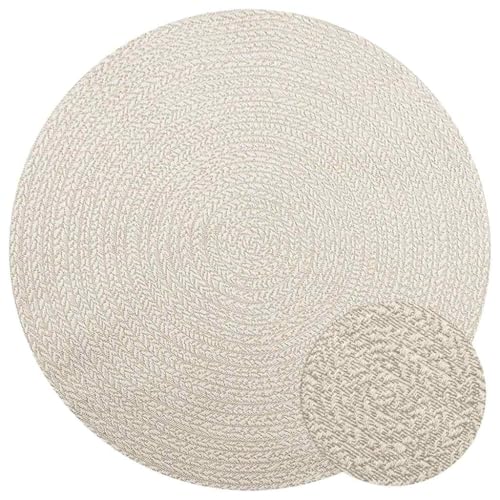Tonture ZIZUR - Alfombra redonda con aspecto de yute, diámetro de 160 cm, resistente a los rayos UV, resistente, para interior y exterior, terraza, balcón, salón, comedor, dormitorio