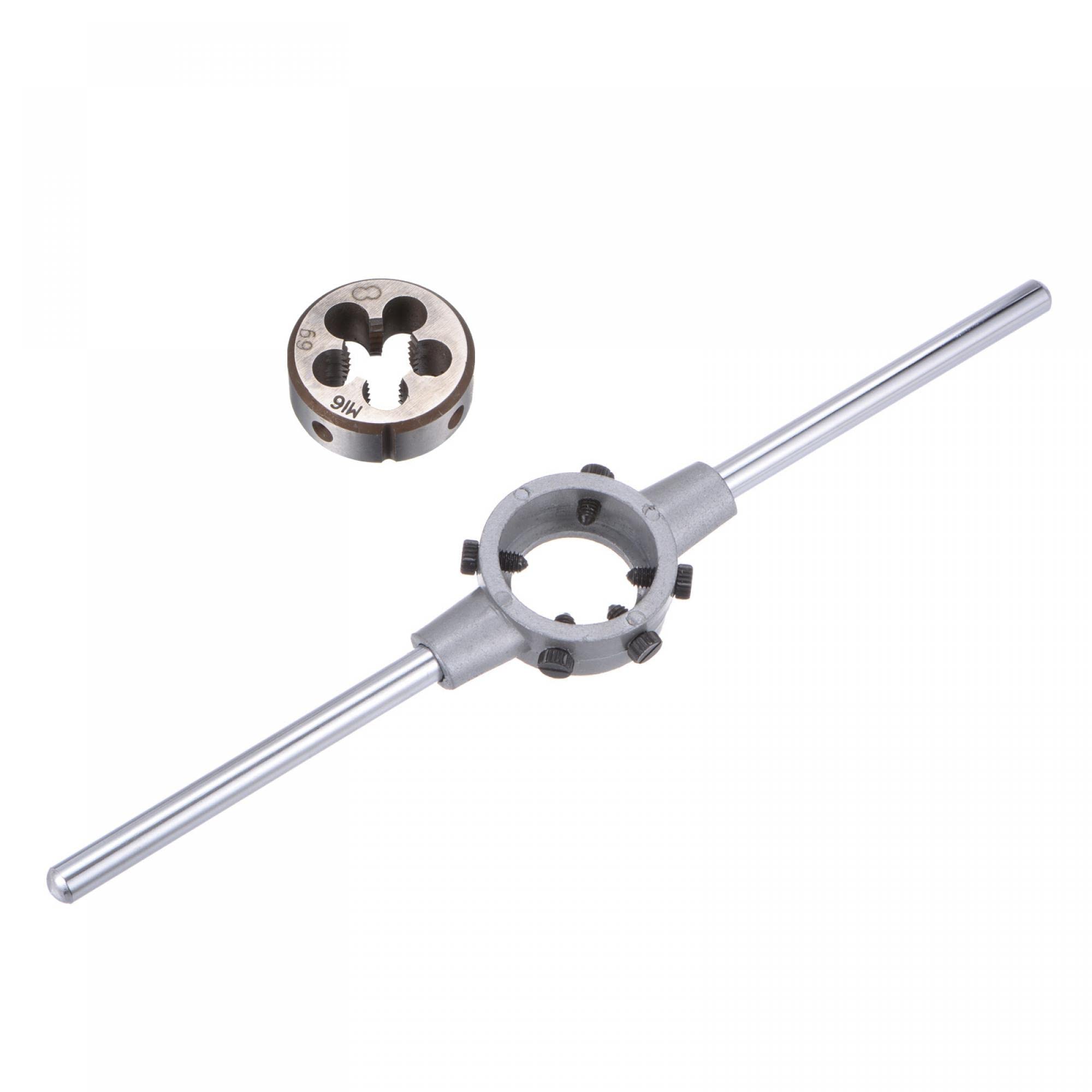 sourcing map M16 x 2 Filière Filetage Rond et Porte-filière 38mm (Convient M12-M16 Filière) Réglable