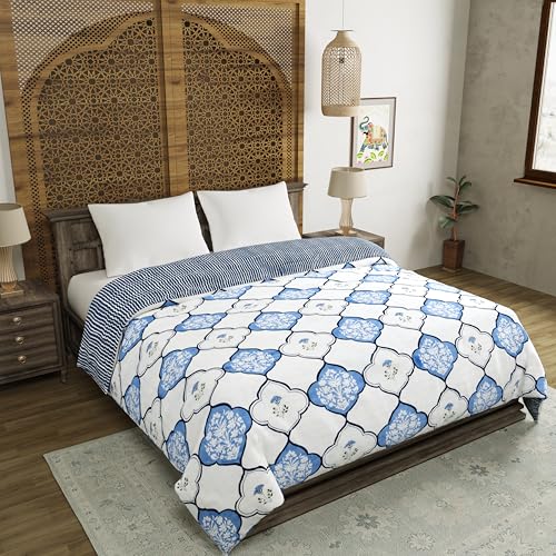Image of BLOCKS OF INDIA Hand Block Printed Cotton King Size Quilt /Rajai | MUGHAL Blue