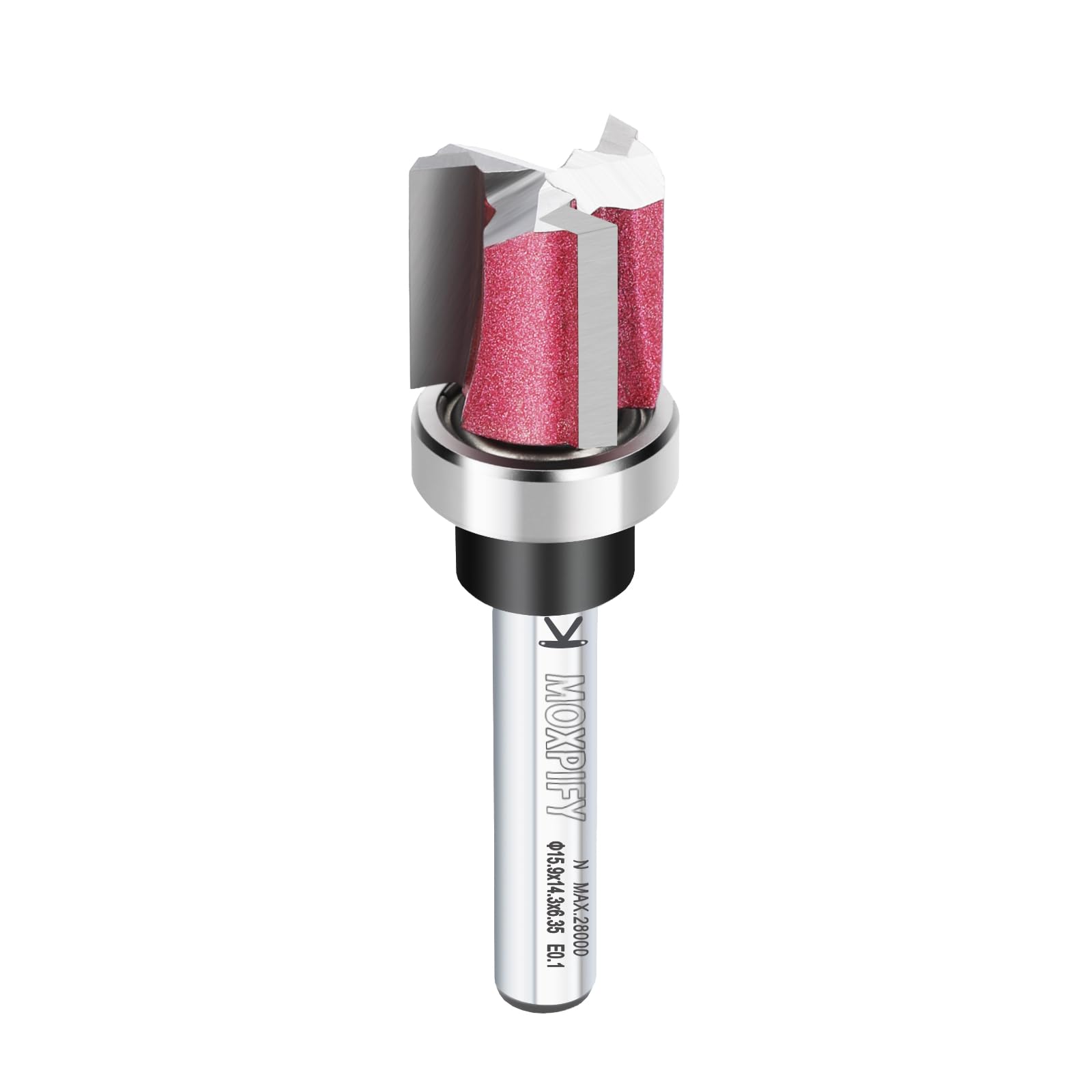 MOXPIFY Top Bearing Flush Trim Bit, 3-Flute Router Cutter 6.35mm Shank, 15.9mm Cut Diameter & 14.3mm Cut Length