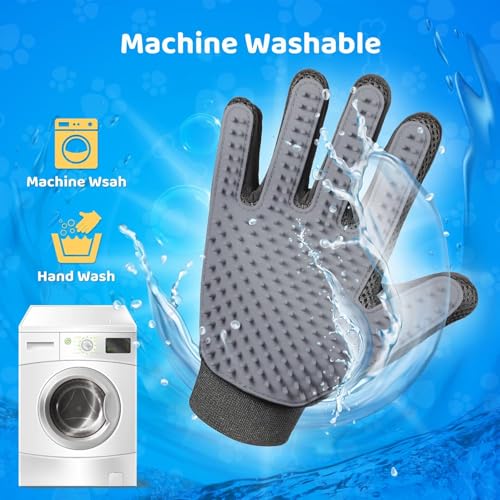 Image of Pet Hair Remover Glove - Gentle Pet Grooming Glove Brush - Deshedding Glove - Massage Mitt with Enhanced Five Finger Design - Perfect for Dogs & Cats with Long & Short Fur - 1 Pack (Right-hand), Grey