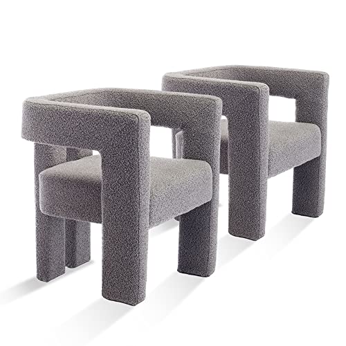 Modern Dining Chair Set of 2 / Living Room Chairs, Fabric Armchair, Upholstered Barrel Chair for Living Room Kitchen Reception (White Teddy, Set of 2)
