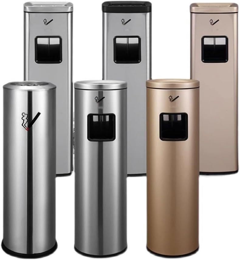 Portacenere Colonna for esterni in frassino, cestino for rifiuti cilindrico in ferro smaltato, pilastro for hall di hotel, pubblico