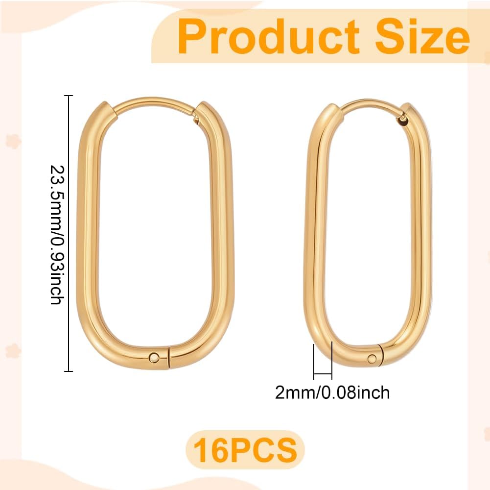 UNICRAFTALE 16 Pcs Gold Huggie Hoop Earrings 23.5mm Oval Endless Hoop Earrings Stainless Steel Huggie Earring Small Sleeper Piercing Earring Set for Jewelry Making - Image 2