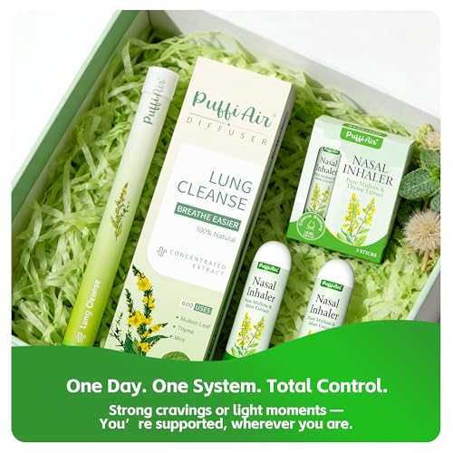 Image of Mullein Respiratory Wellness Bundle: Herbal Lung Cleanse Diffuser (600 Uses) + 3-Pcs Nasal Sticks - Craving Relief, Focus Boost & Easy Breathing