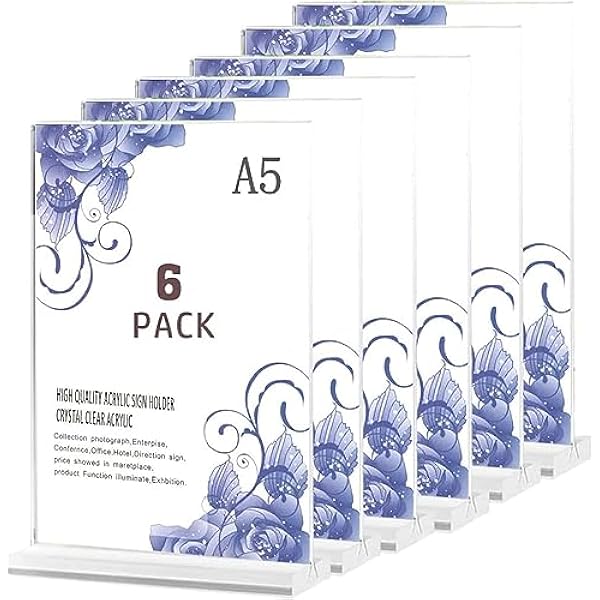 A4 Acrylbordhouder, 6 stuks T-vorm Perspex A4 Menu Display Stand voor Poster, Office Store Restaurant A5-6PACK T-Shape