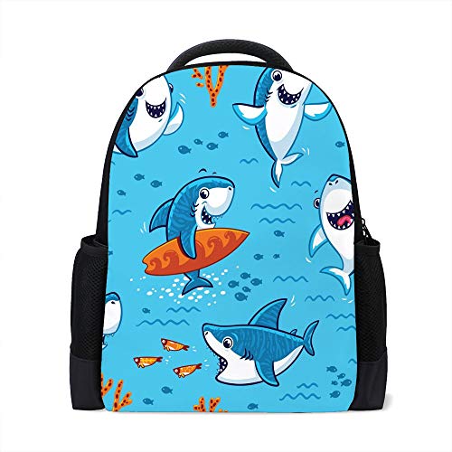 Sac à dos bleu requin double fermeture éclair grand compartiment ordinateur portable