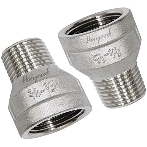 NPT Pipe Reducer Adapter, 1/2 Male x 3/4 Female, 304 SS, 2 Pcs