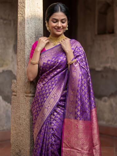 Image of AKHILAM Women's Kanjivaram Pure Soft Silk Saree For Women Saree With Unstitched Blouse Piece |Soft banarasi saree for women|silk saree pure silk