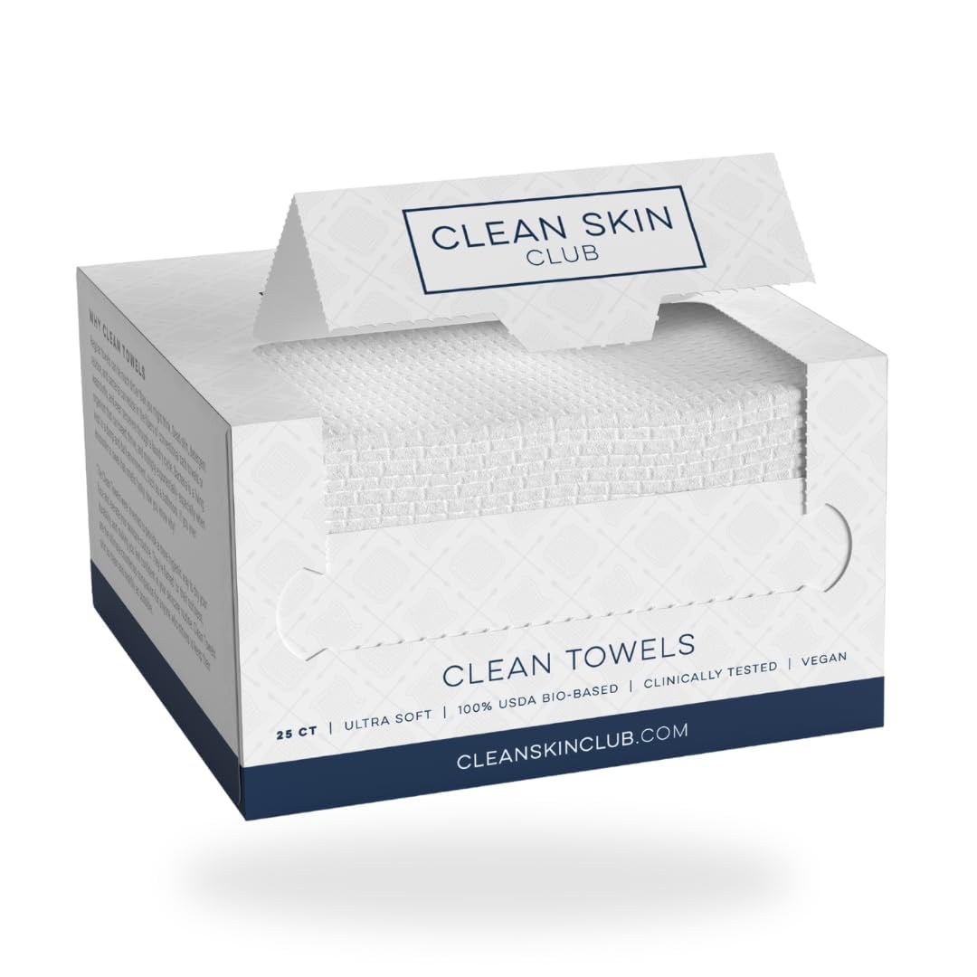 Toallas faciales Clean Skin Club: la primera toalla facial biodegradable del mundo. Elimina maquillaje, aprobada por dermatólogos, vegana y libre de crueldad. Ideal para piel sensible