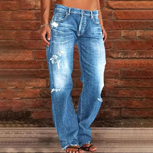 Akivide Loose Distressed Jean for Women Baggy Ripped Straight Leg Mid Waist Boyfriend Denim Pants4