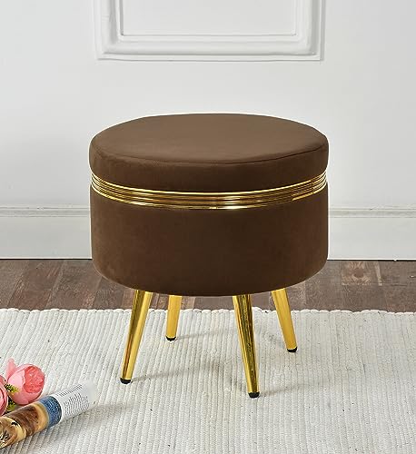 Image of NACIA Ottoman Stool for Living Room Golden Metal Legs Furniture Footrest for Sofa Dressing Table srool, Sitting Pouffes for Home Decor (16x16x17 Inches, Coffee)