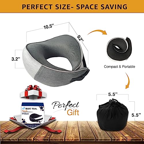 BLUE-TEAL-Travel-Pillow-Memory-Foam-Neck-Pillow-for-Travel-Neck-Support-Pillow-Luxury-Compact-Lightweight-Quick-Pack-for-Camping-Airplane-Sleeping-Rest-Cushion-for-Kids-Adults-Grey