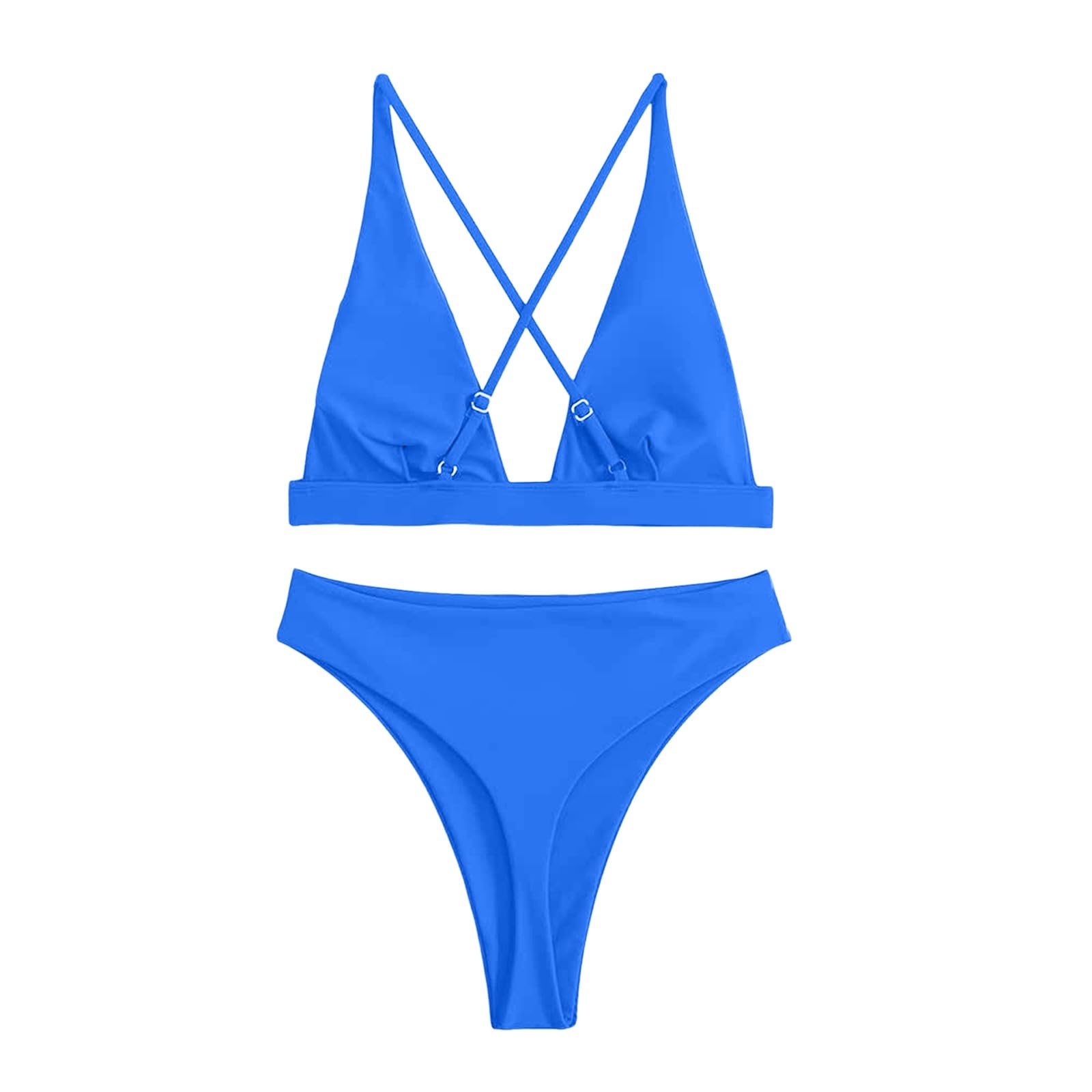 Bikini Mujer Tanga Conjunto Cintura Alta Sexy Triángulo Brasileño Top Profundo Cuello En V Traje De Baño Dos Piezas Trajes,Amarillo,S