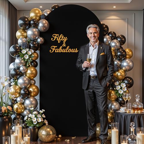 Image of 6.6FT Black Arch Backdrop Cover, Spandex Fitted Wedding Arch Stand Covers Round Top Chiara Stretchy Arch Backdrop Cover for Christmas Birthday Party Ceremony Banquet Decoration