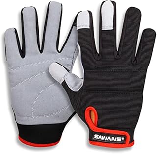 Mens Work Gloves Women Safety Mechanic Working Gloves Utility Multipurpose Gardening Construction Touch Screen Flexible Breathable Padded Knuckles & Palm Heavy Duty (Medium, Black/Grey)